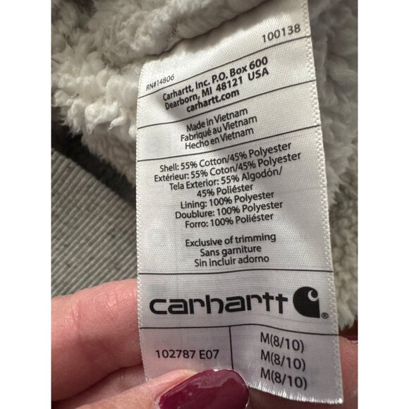 Carhartt Youth M Sherpa Lined Zip Hoodie Gray Relaxed Fit Full Zip Jacket Warm - Picture 4 of 10